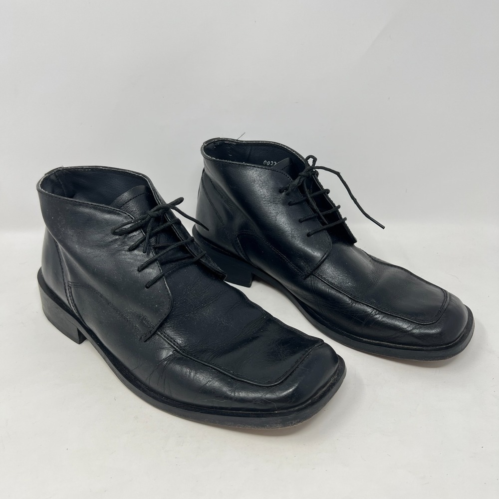 Bertini Men's Black Leather Boots Square‎ Toe Size 9-1/2 #00226